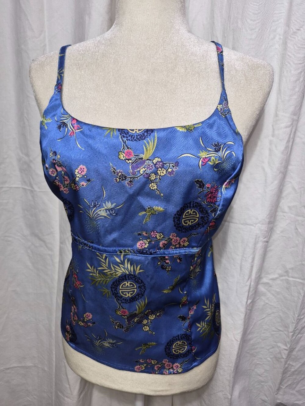 Mirrors XL Blue Y2K 90s Vintage Asian Classic Satin Party Club Floral Top